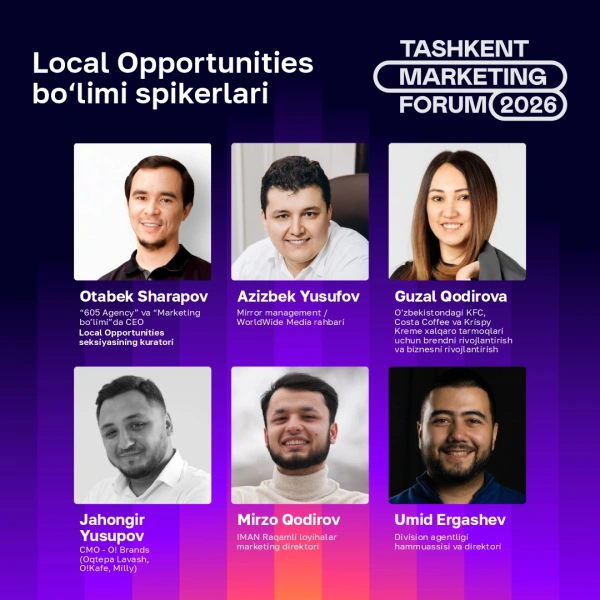 Bo‘lim kuratori: Otabek Sharapov, 605 Agency rahbari Spikerlar: ▫️16:00 -16:30 Mirzo Qodirov, IMAN Digital Projects marketing bo‘yicha direktor Mavzu: Islom moliyasi va marketing: qadriyatlar asosidagi marketing qanday bo‘ladi?" ▫️16:30 -17:00 Jahongir Yu