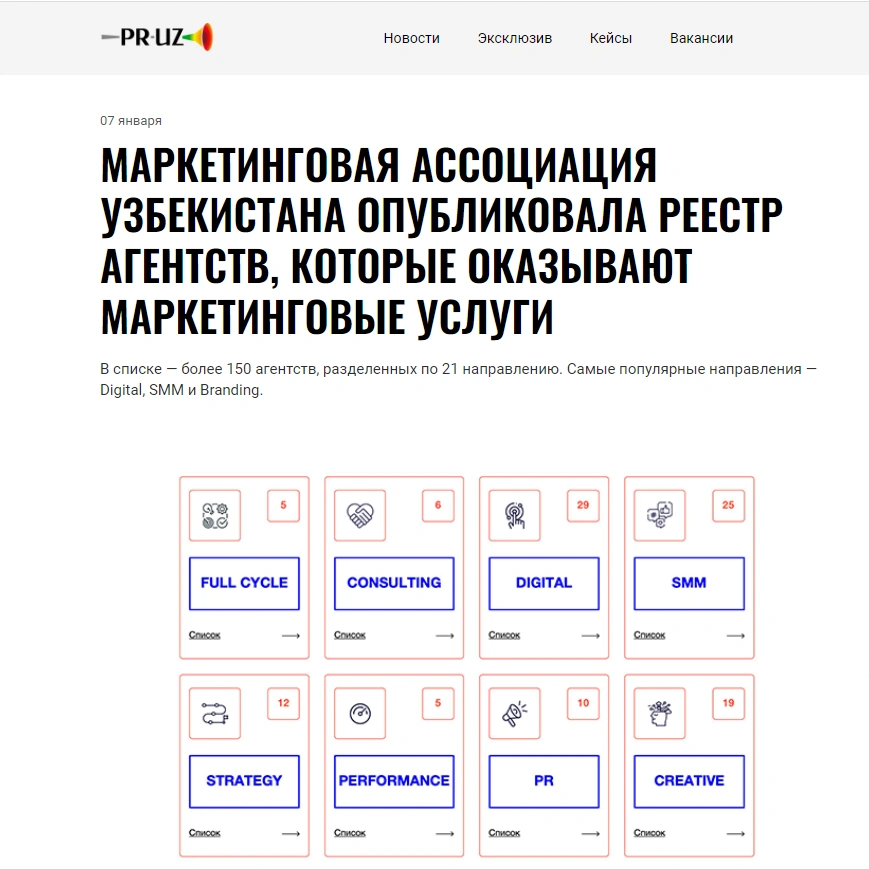 МАРКЕТИНГОВАЯ АССОЦИАЦИЯ УЗБЕКИСТАНА ОПУБЛИКОВАЛА РЕЕСТР АГЕНТСТВ, КОТОРЫЕ ОКАЗЫВАЮТ МАРКЕТИНГОВЫЕ УСЛУГИ