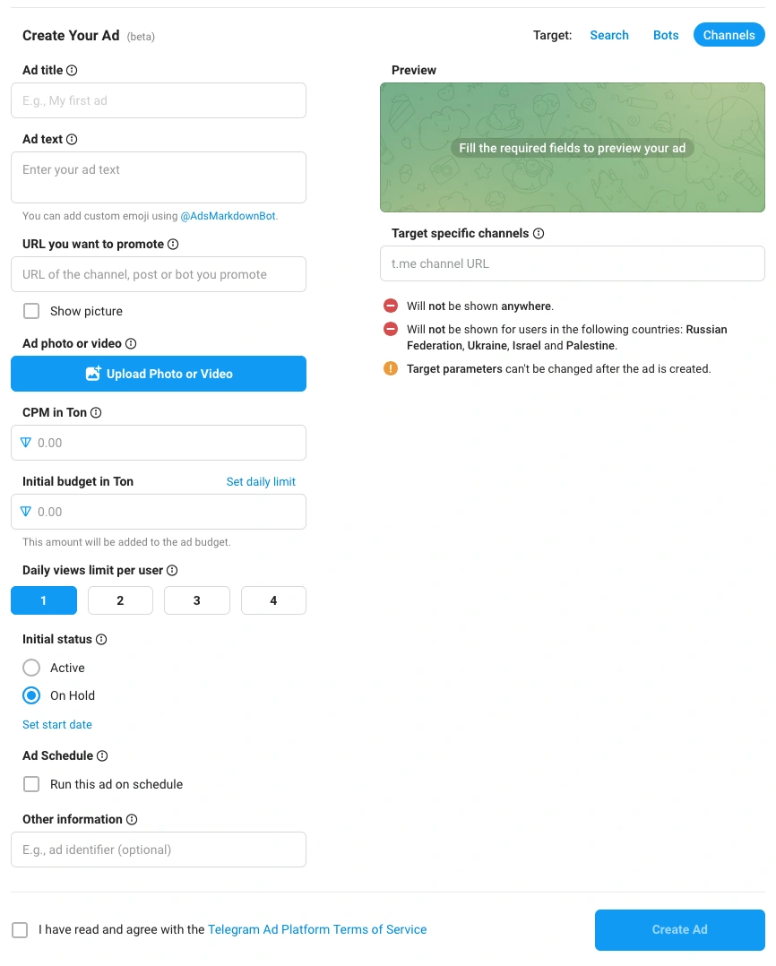 Как самостоятельно запустить рекламу в Telegram в Узбекистане через Telegram Ads — официальную рекламную платформу