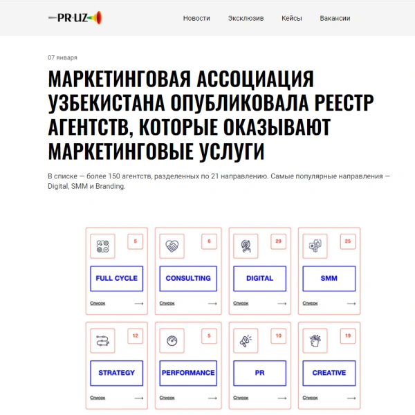 МАРКЕТИНГОВАЯ АССОЦИАЦИЯ УЗБЕКИСТАНА ОПУБЛИКОВАЛА РЕЕСТР АГЕНТСТВ, КОТОРЫЕ ОКАЗЫВАЮТ МАРКЕТИНГОВЫЕ УСЛУГИ